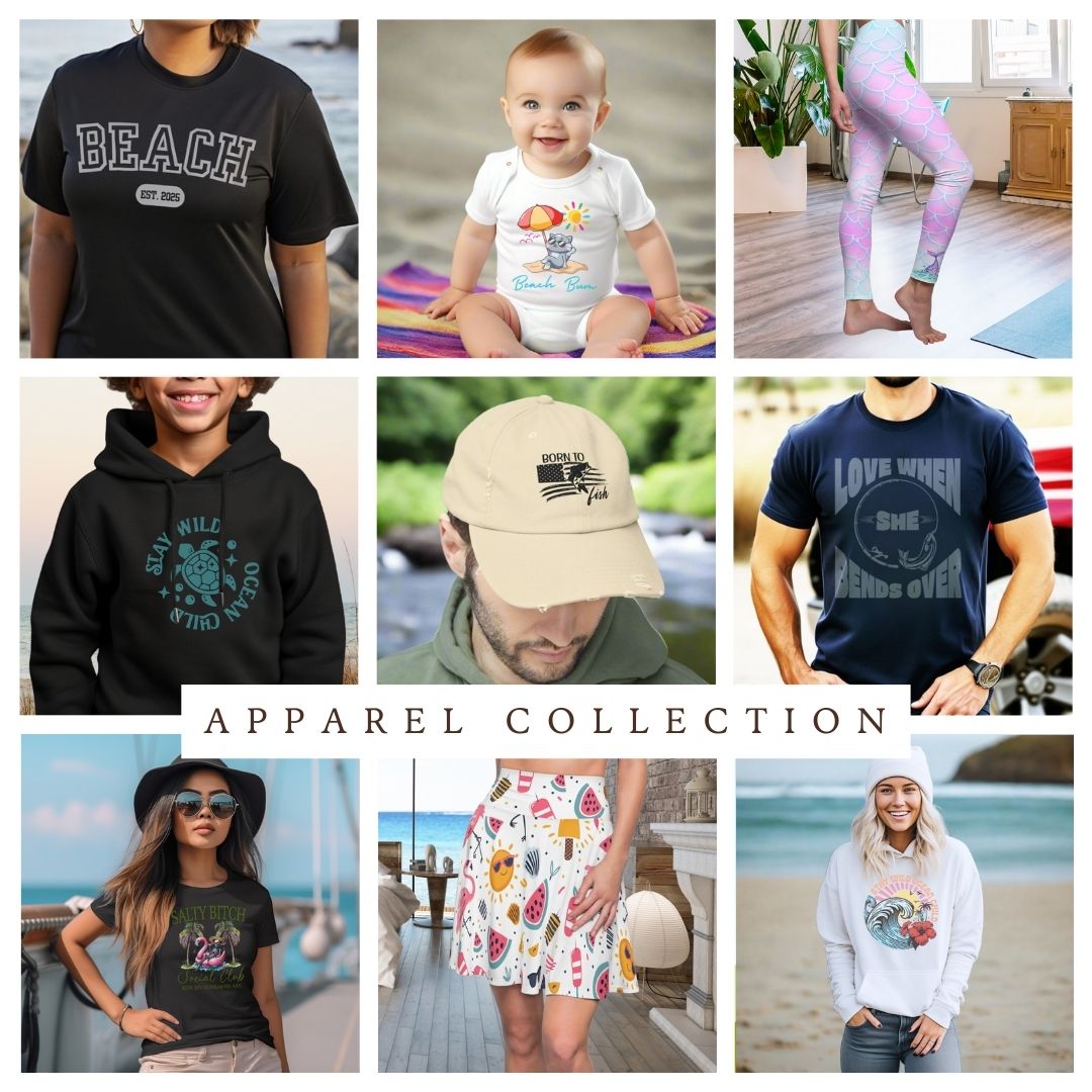 Beach Apparel, Coastal T-shirts, Hoodies and More for All Ages.