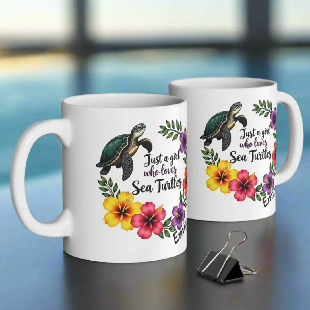 Sea Turtle Girl Mug | Personalized Personalized Mug Everythings Beachy