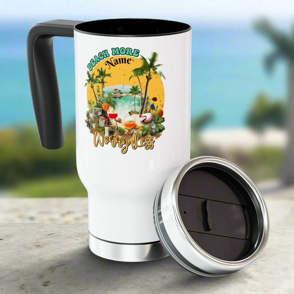 Beach More Worry Less Travel Mug | Personalization Optional