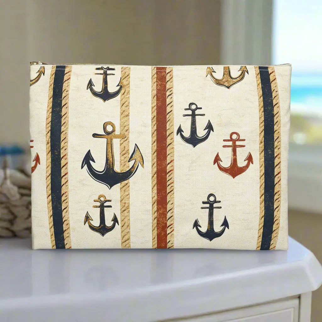Nautical Anchor Accessory Pouch Accessory Pouch Large Everythings Beachy