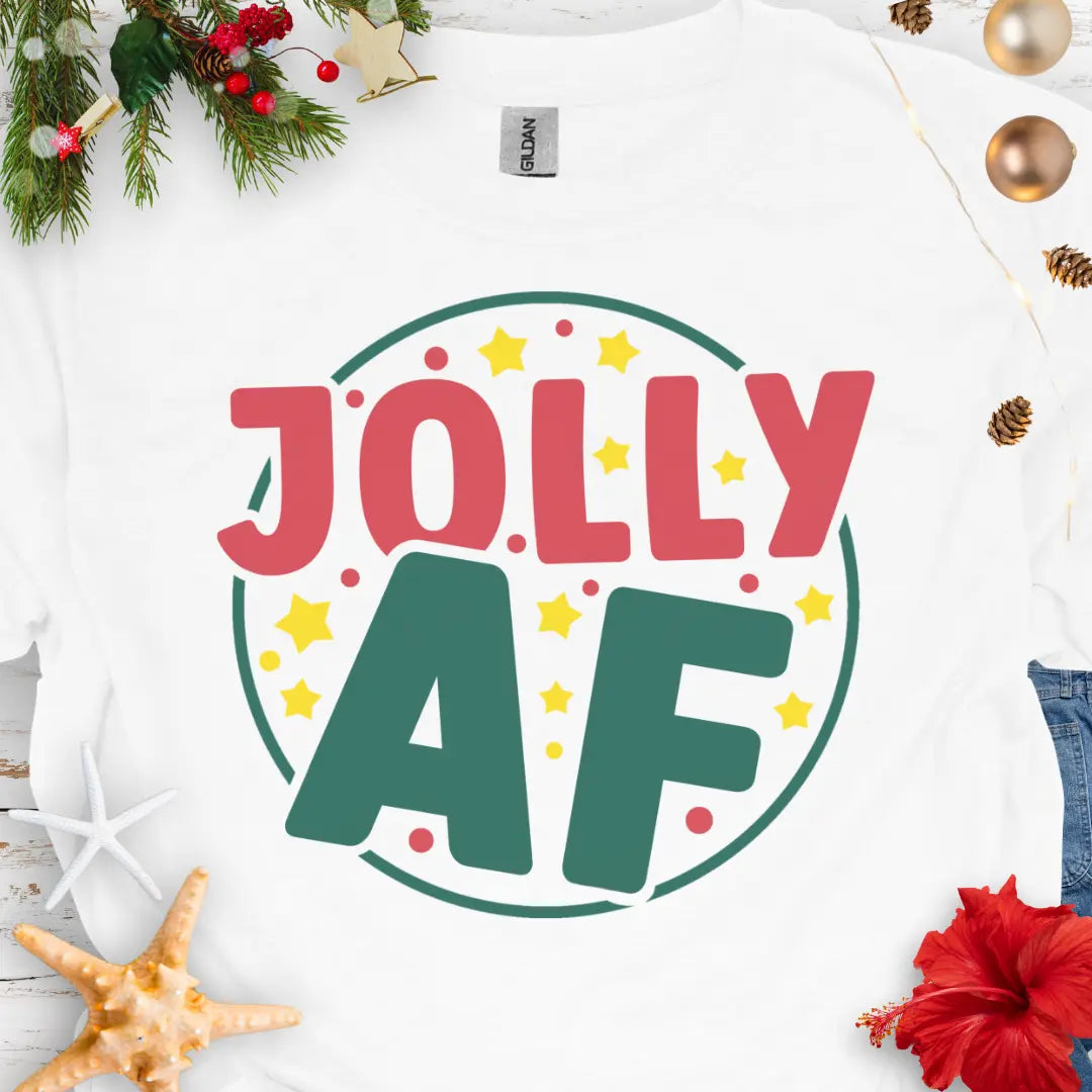 Jolly AF Christmas T-Shirt T-Shirt White-5XL Everythings Beachy