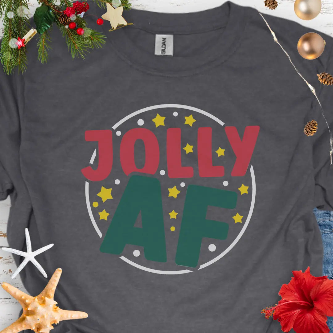 Jolly AF Christmas T-Shirt T-Shirt Dark-Heather-5XL Everythings Beachy