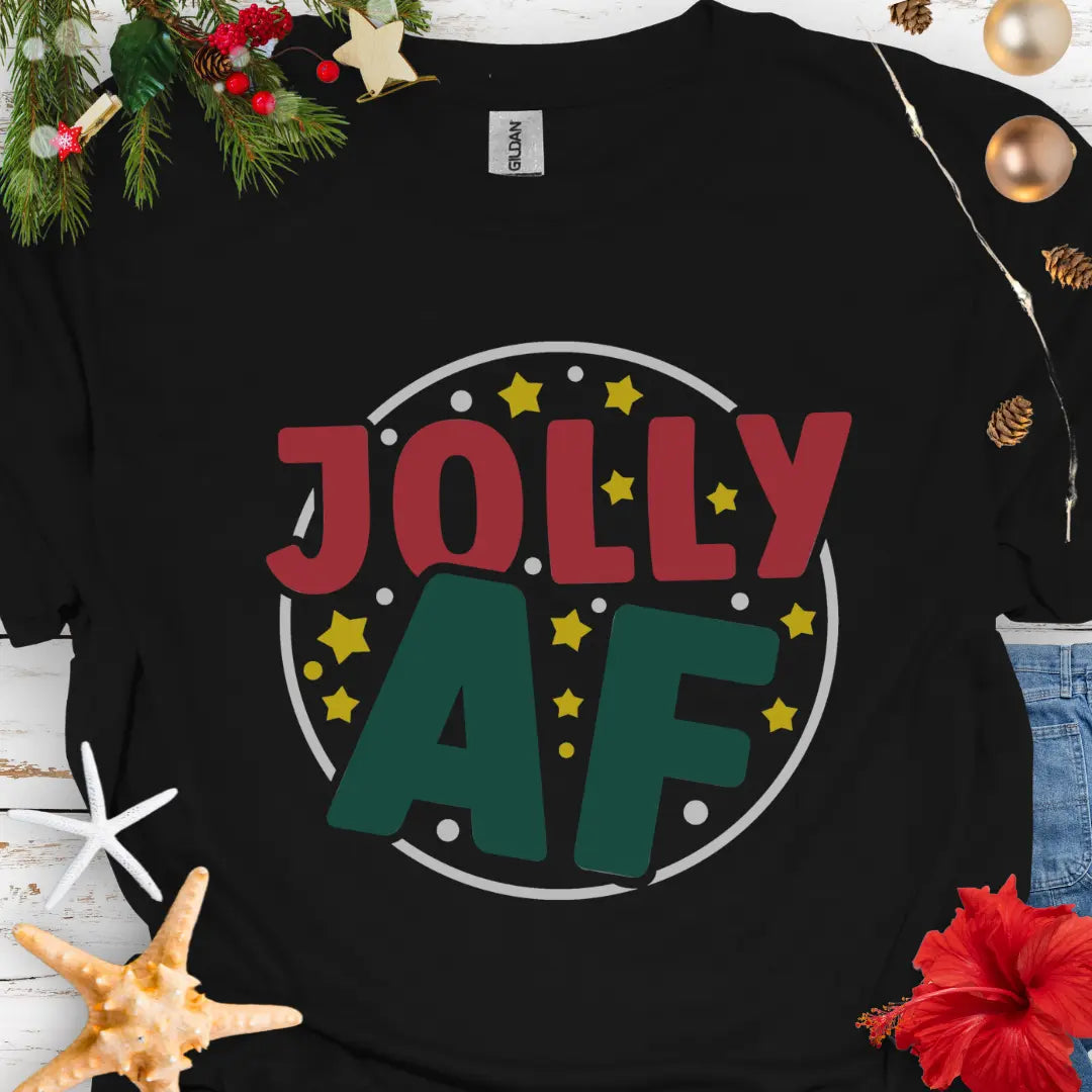 Jolly AF Christmas T-Shirt T-Shirt Black-5XL Everythings Beachy