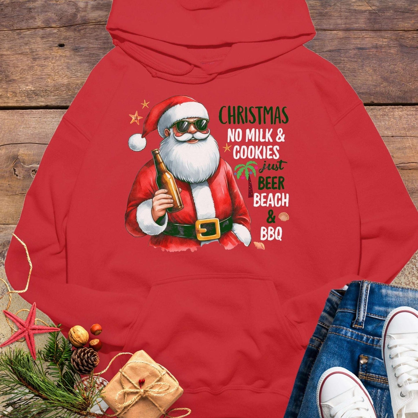 Santa Beer, Beach & BBQ Hoodie