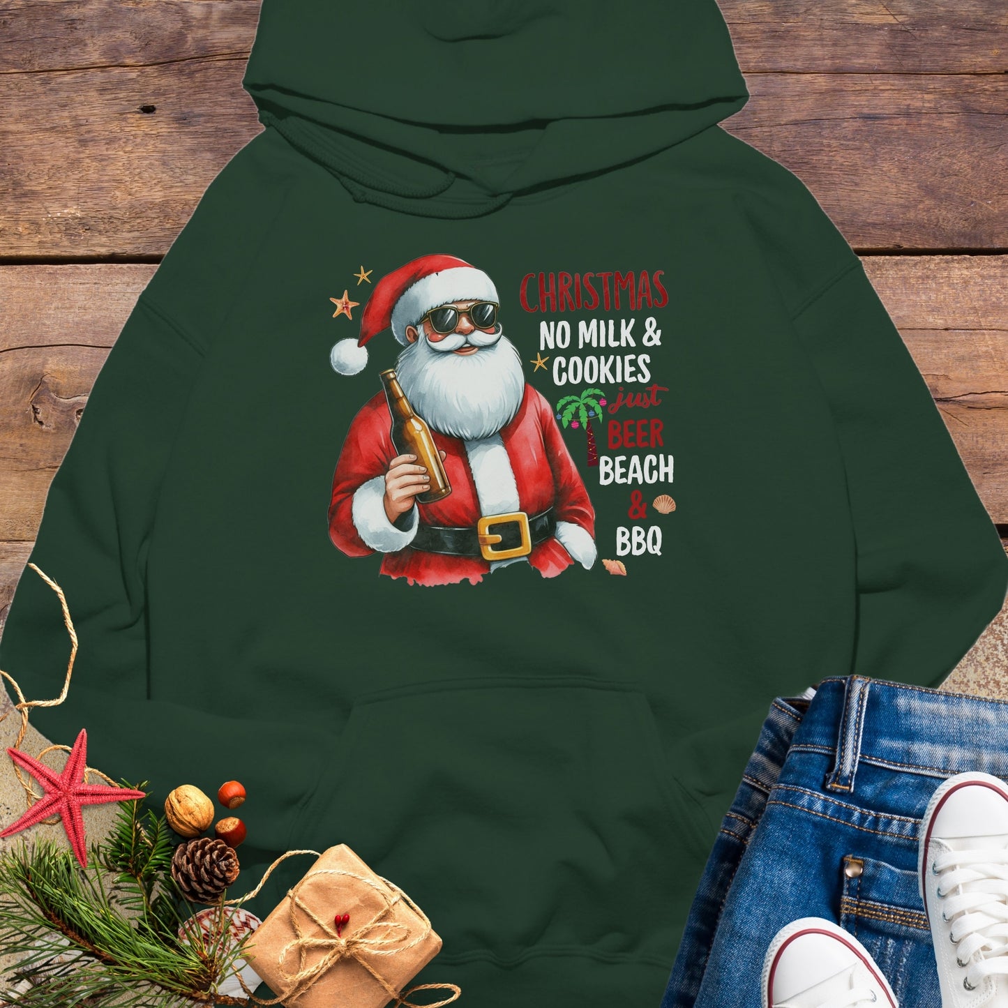 Santa Beer, Beach & BBQ Hoodie
