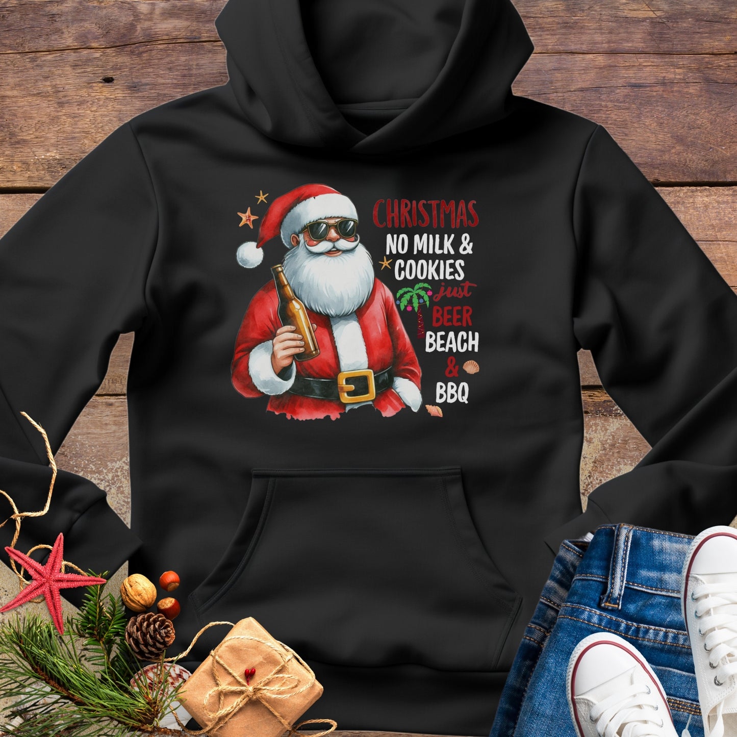 Santa Beer, Beach & BBQ Hoodie