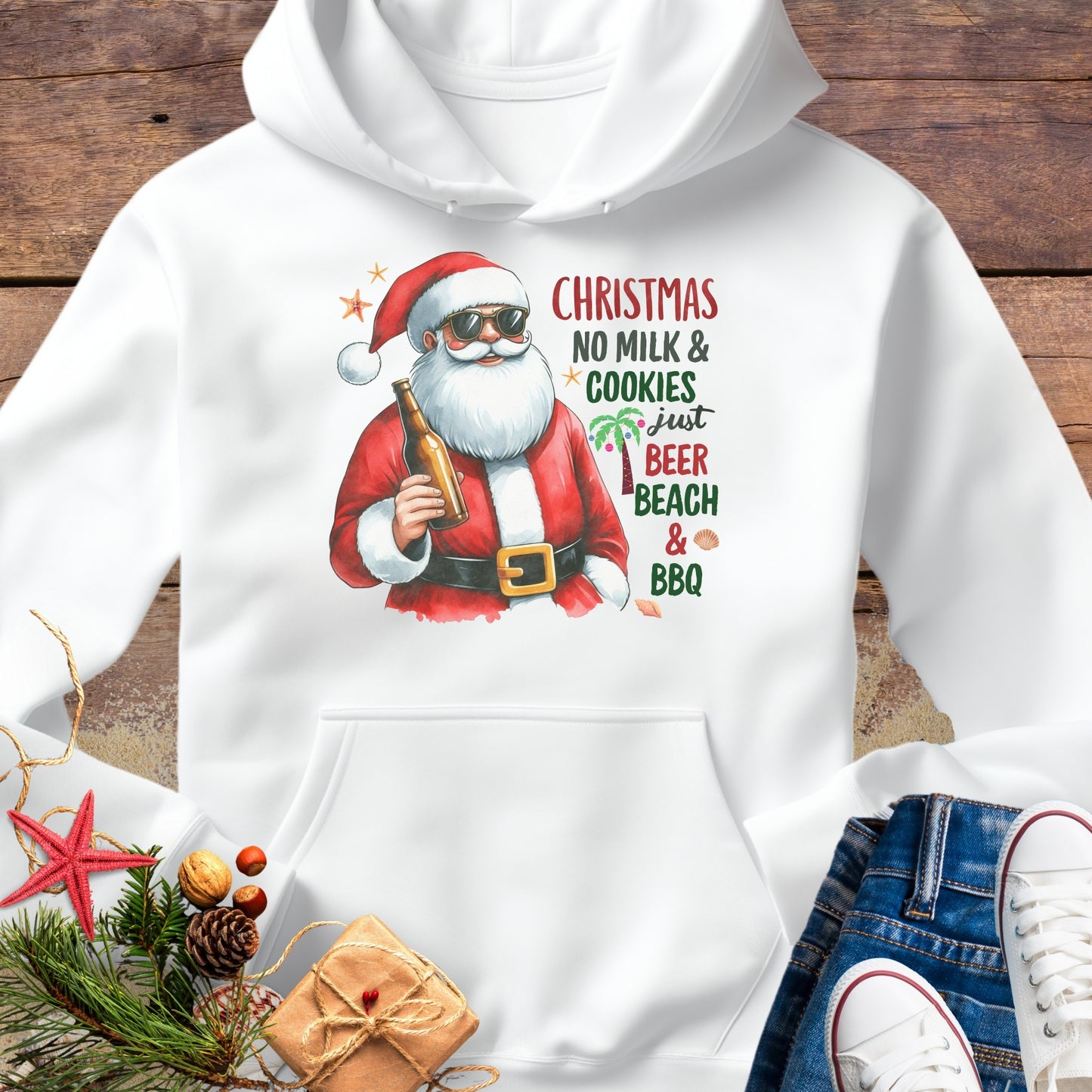 Santa Beer, Beach & BBQ Hoodie