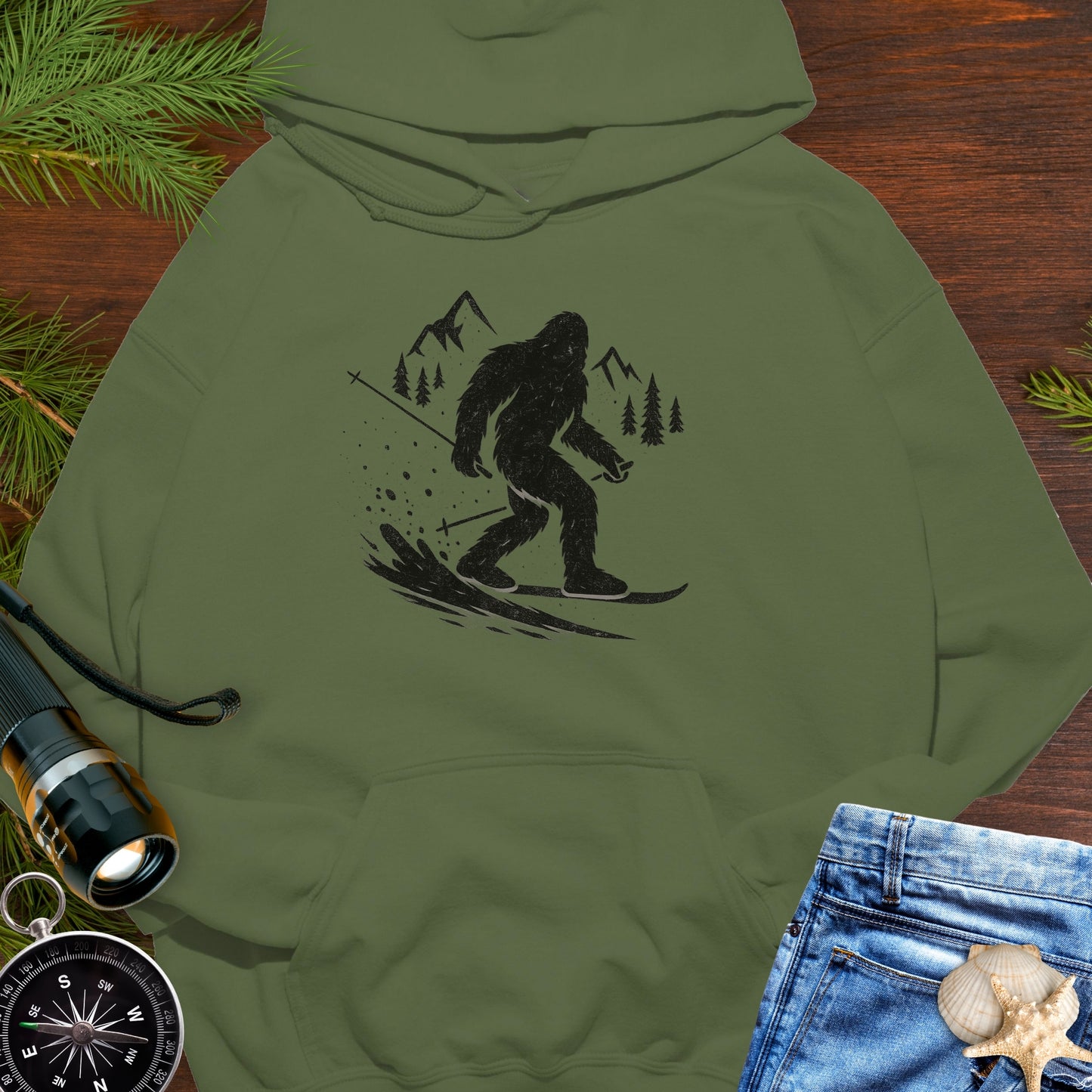 Skiing Bigfoot Hoodie