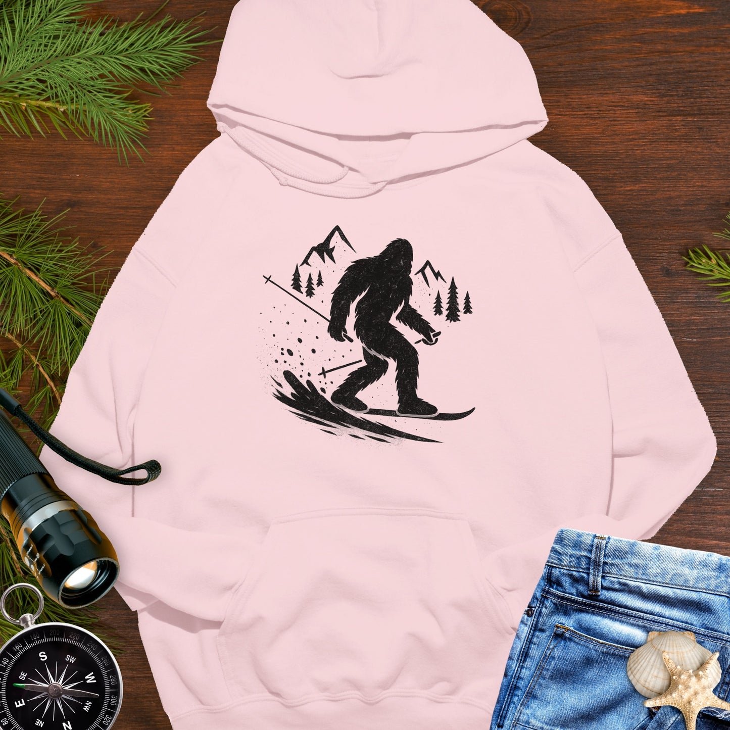 Skiing Bigfoot Hoodie