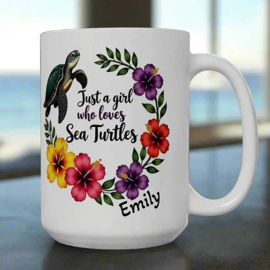 Sea Turtle Girl Mug | Personalized Personalized Mug 15oz Everythings Beachy