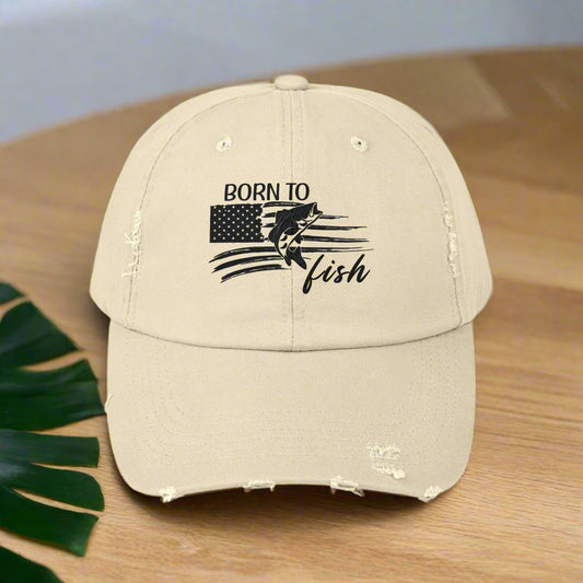 Born to Fish Unisex Distressed Cap - Perfect for Anglers and Outdoor Enthusiasts  Hats Stone-One-size Everythings Beachy