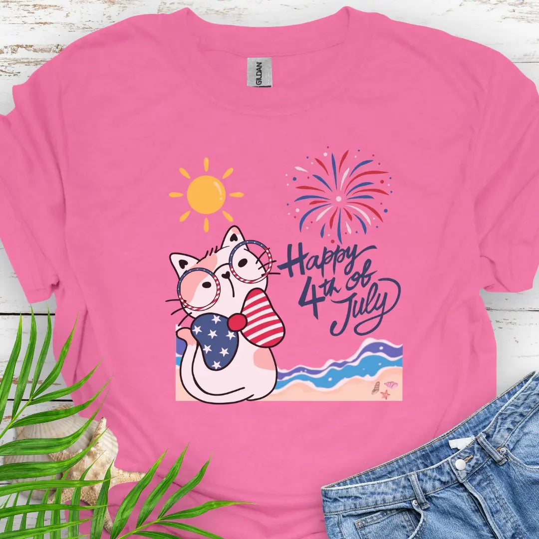 Happy 4th of July Cat T-shirt T-Shirt Azalea-3XL Everythings Beachy