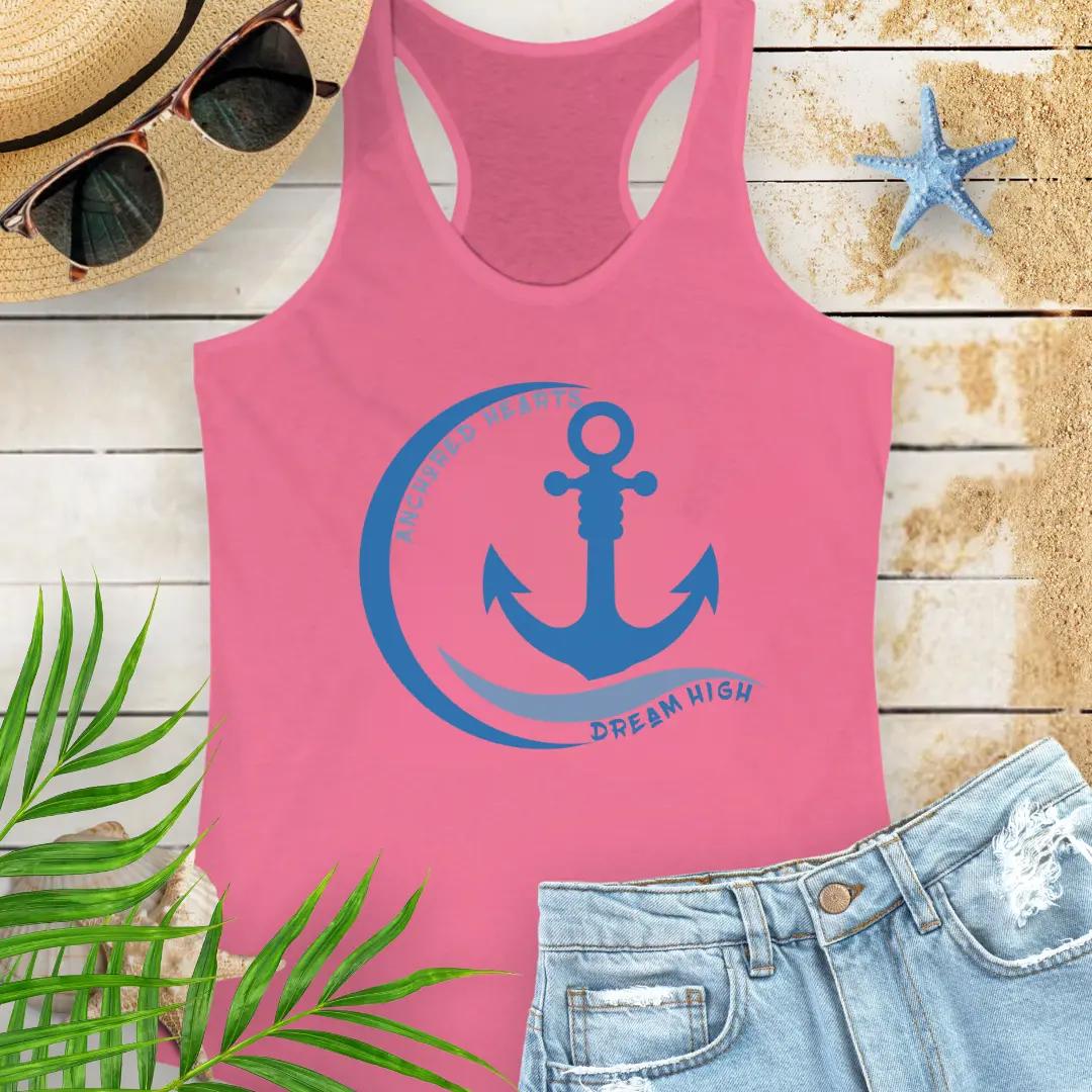 Anchored Hearts Tank Top Tank Top 2XL-Solid-Hot-Pink Everythings Beachy