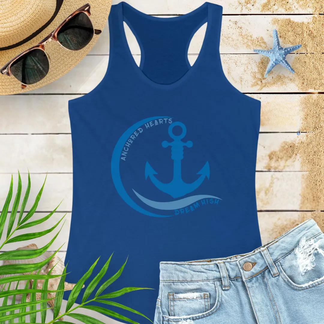 Anchored Hearts Tank Top Tank Top 2XL-Solid-Royal Everythings Beachy