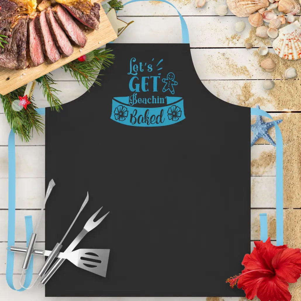 Get Beachin’ Baked Apron Apron Black-with-Blue-Strap Everythings Beachy