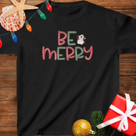 Be Merry Penguin Child's T-shirt  Kids clothes XL-Black Everythings Beachy