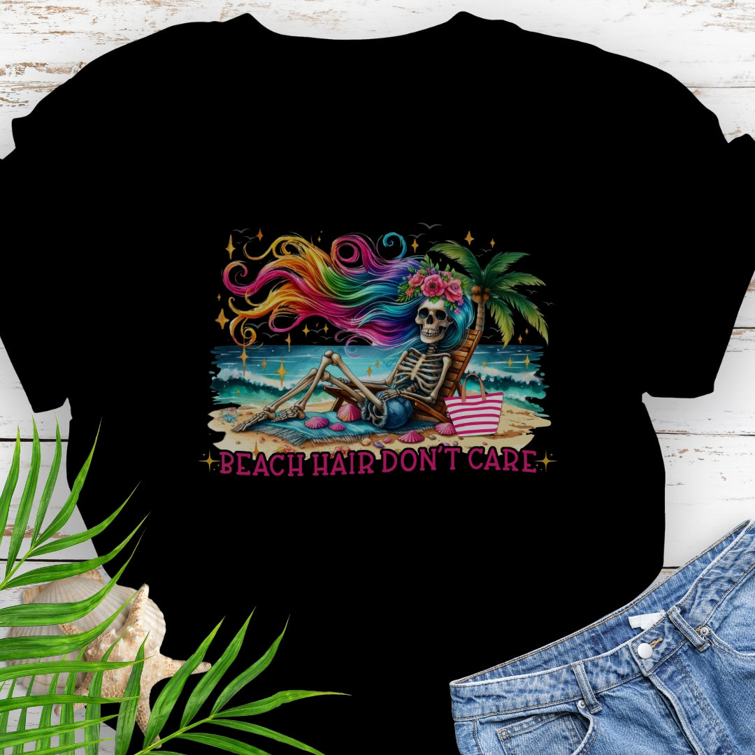 Beach Hair Don't Care T-shirt T-Shirt Black-5XL Everythings Beachy