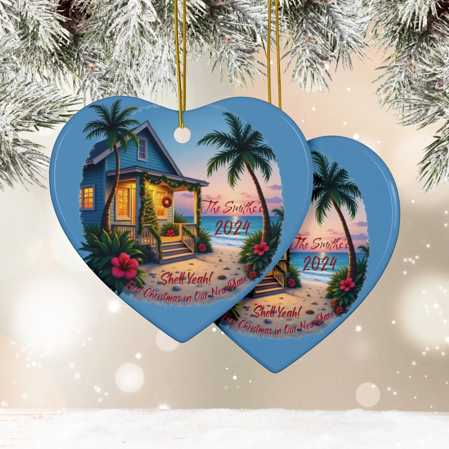 Shell Yeah! 1st Christmas New Home Ornament | Personalized Ornament Heart-10-pcs Everythings Beachy