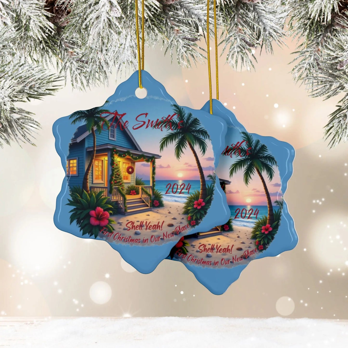 Shell Yeah! 1st Christmas New Home Ornament | Personalized Ornament Snowflake-10-pcs Everythings Beachy