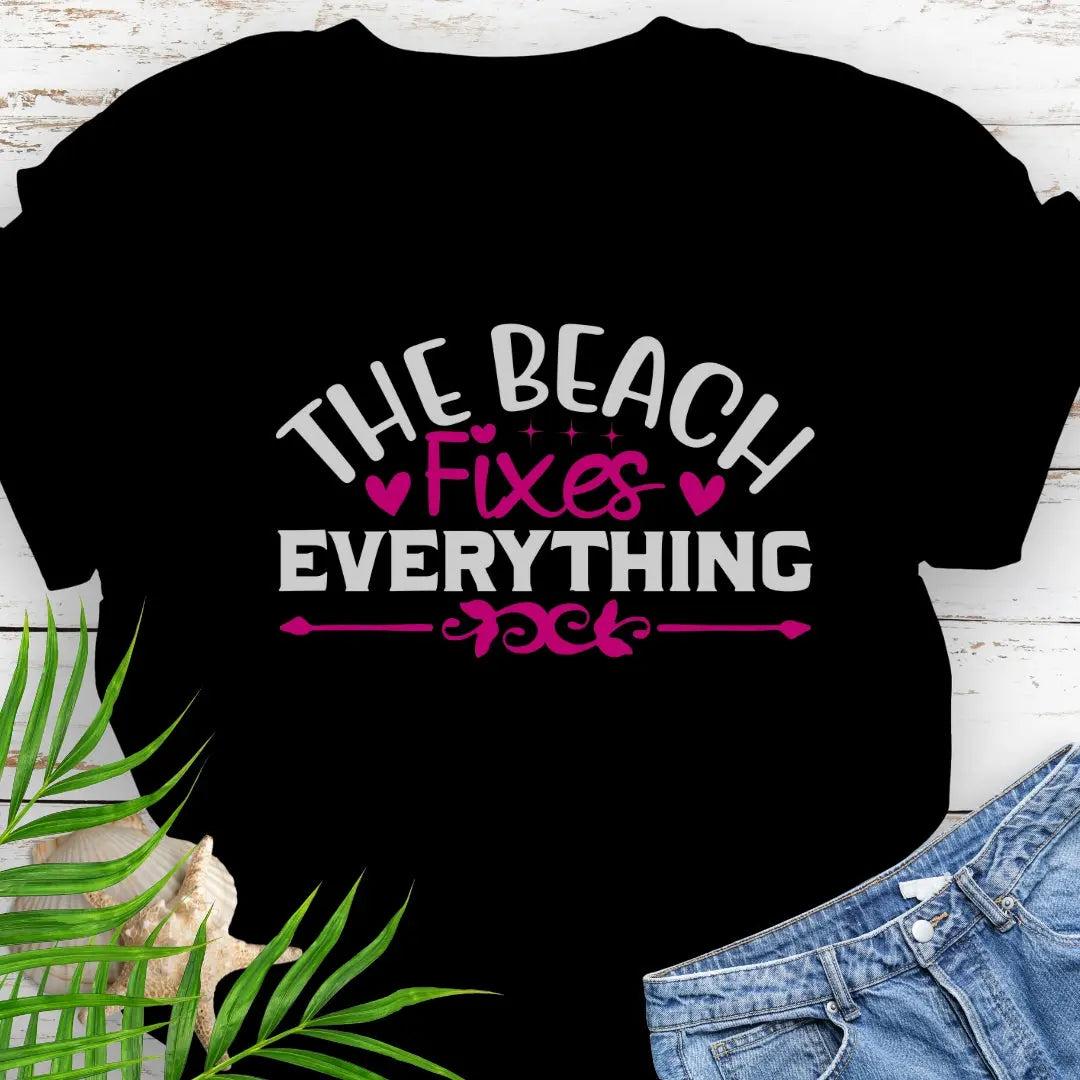 Beach Fixes Everything T-Shirt T-Shirt Black-5XL Everythings Beachy