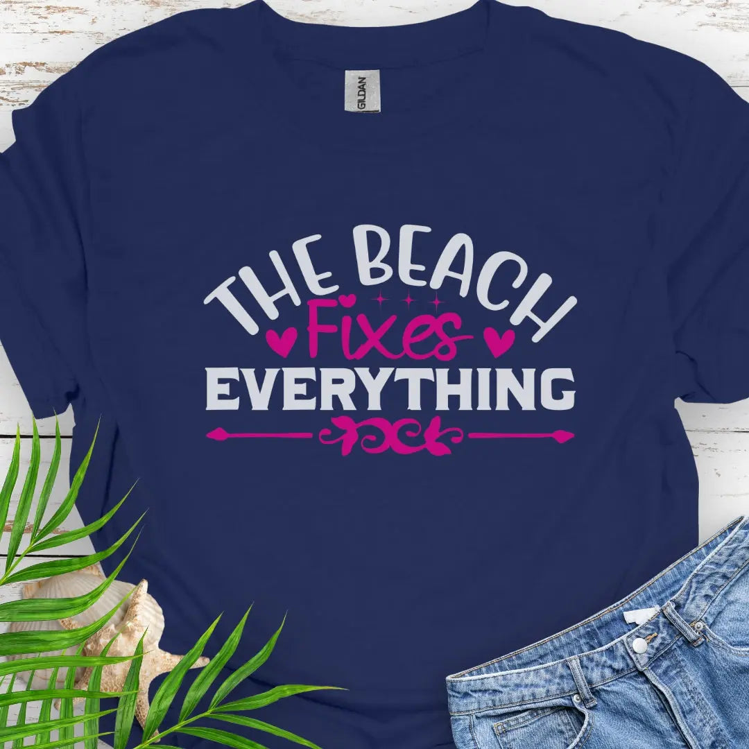 Beach Fixes Everything T-Shirt T-Shirt Navy-5XL Everythings Beachy