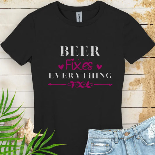 Beer Fixes Everything Women's T-shirt  T-Shirt Black - Everythings Beachy