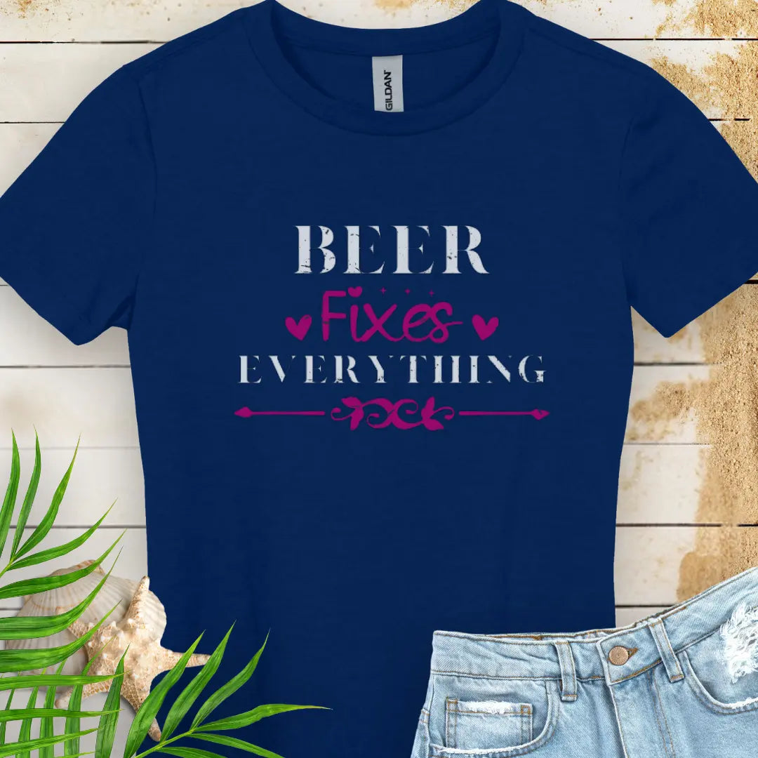 Beer Fixes Everything Women's T-shirt T-Shirt Navy - Everythings Beachy