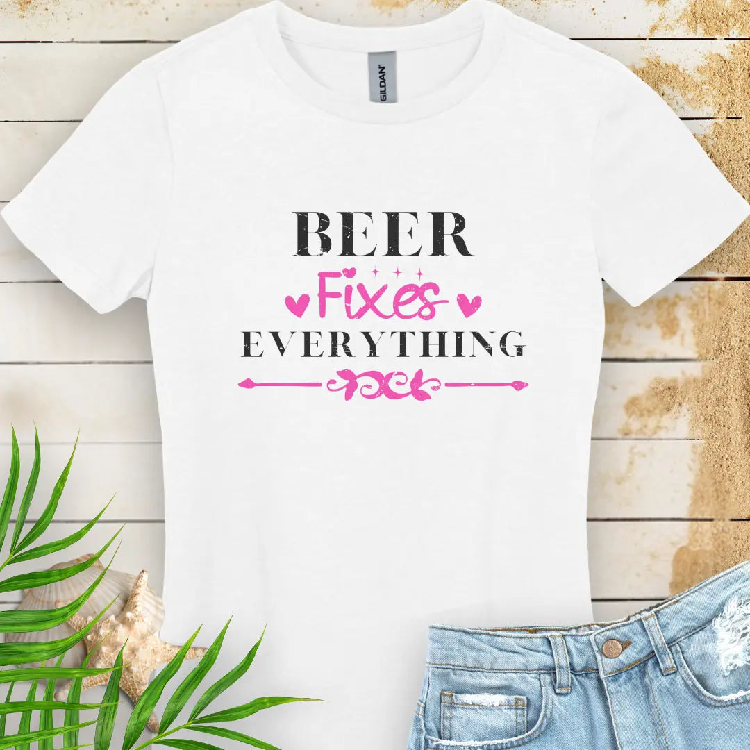 Beer Fixes Everything Women's T-shirt T-Shirt White - Everythings Beachy