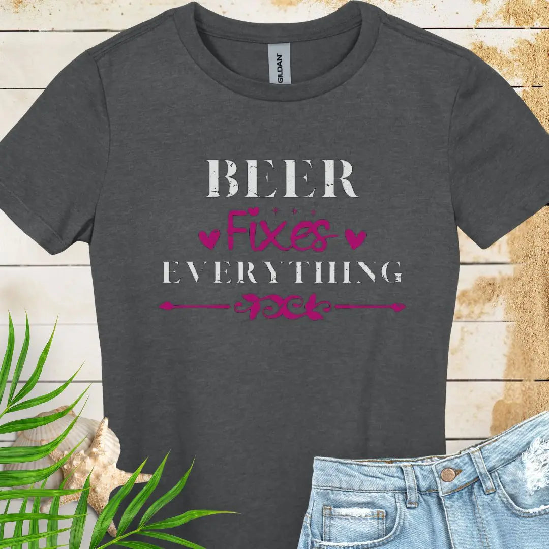 Beer Fixes Everything Women's T-shirt T-Shirt Dark-Heather-2XL Everythings Beachy