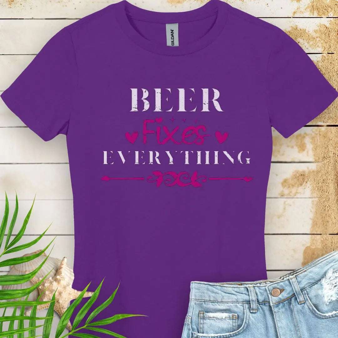 Beer Fixes Everything Women's T-shirt T-Shirt Purple-2XL Everythings Beachy