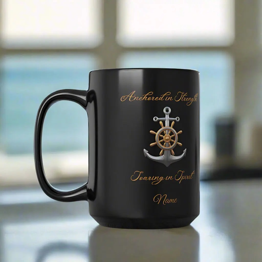 black 15 oz anchor strength hat personalized with Anchor