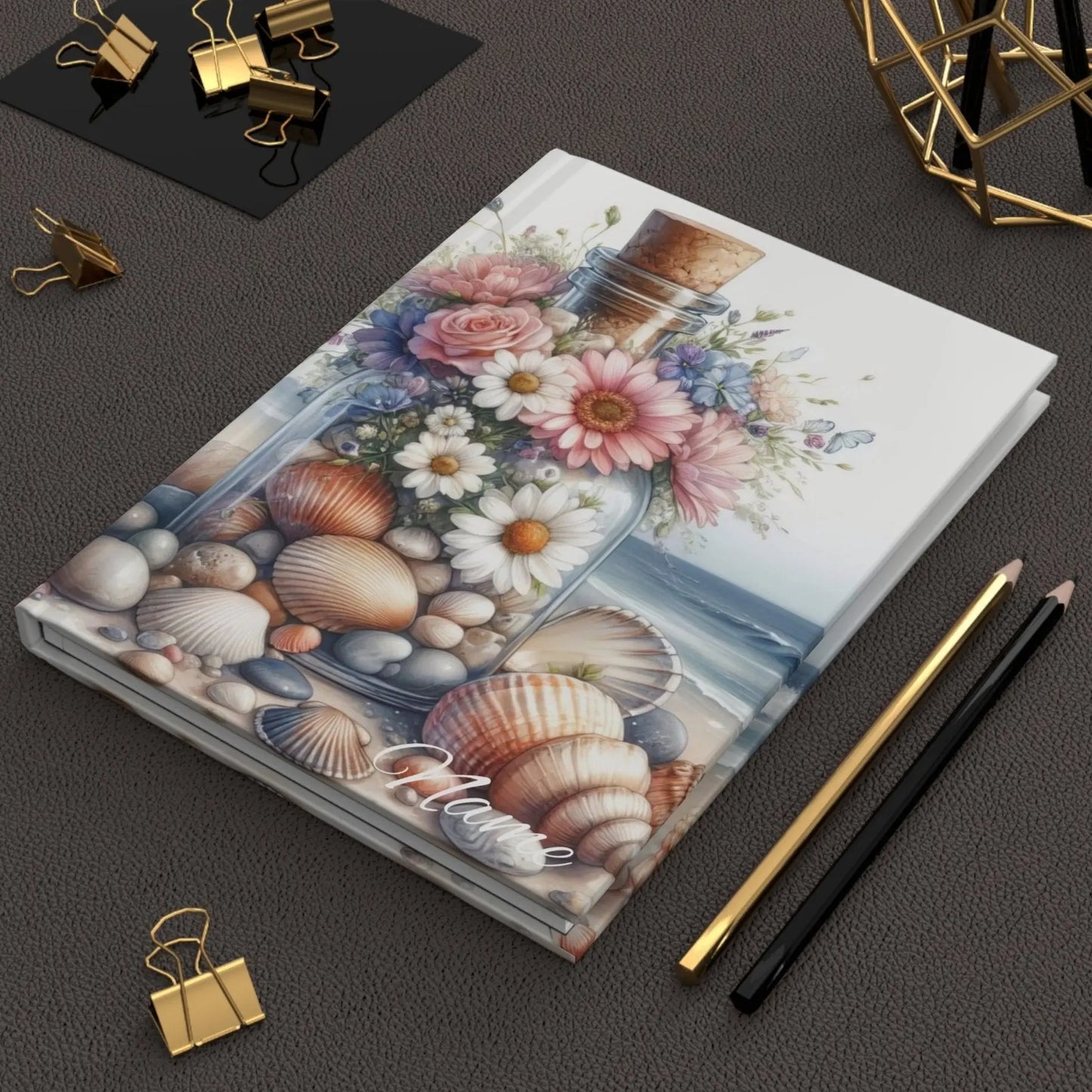 Bottle of Seashells Hardcover Journal | Personalized Journals & Notebooks Personalized Everythings Beachy