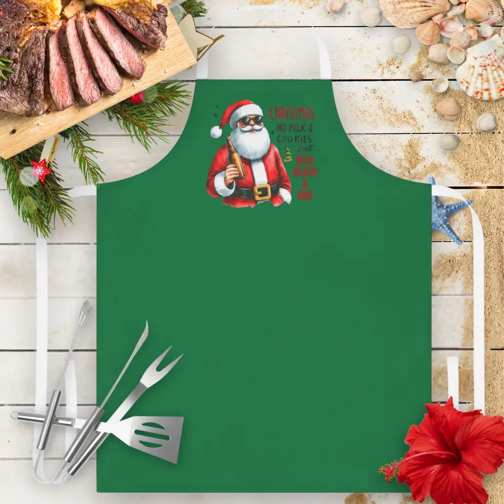 Beer Beach & BBQ Christmas Apron Apron White-Green Everythings Beachy