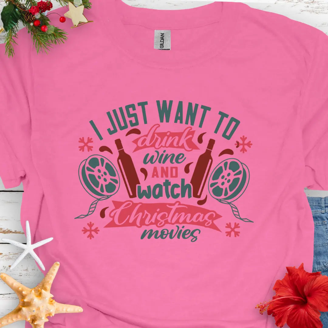 Christmas Movies & Wine T-Shirt T-Shirt Everythings Beachy