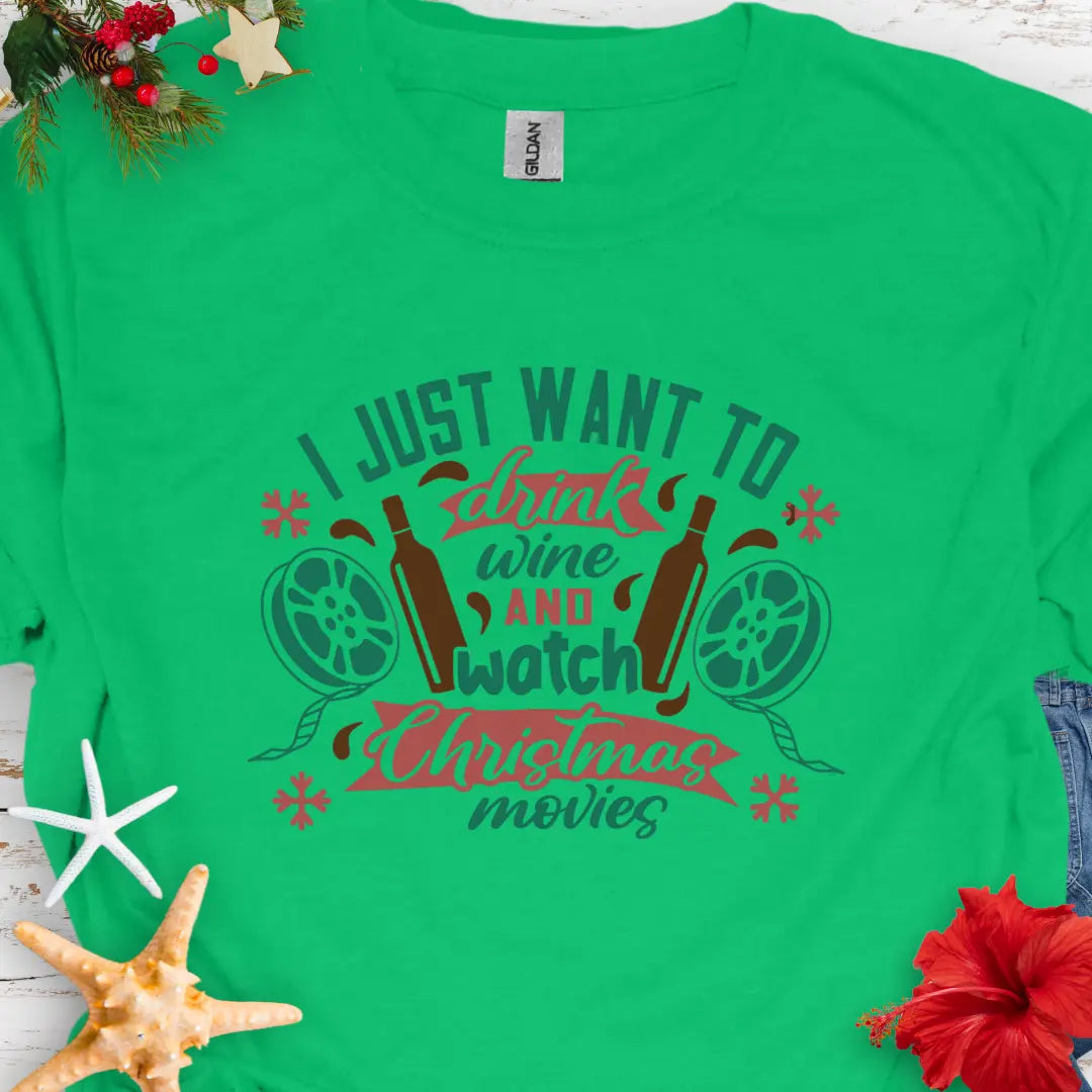 Christmas Movies & Wine T-Shirt T-Shirt Everythings Beachy