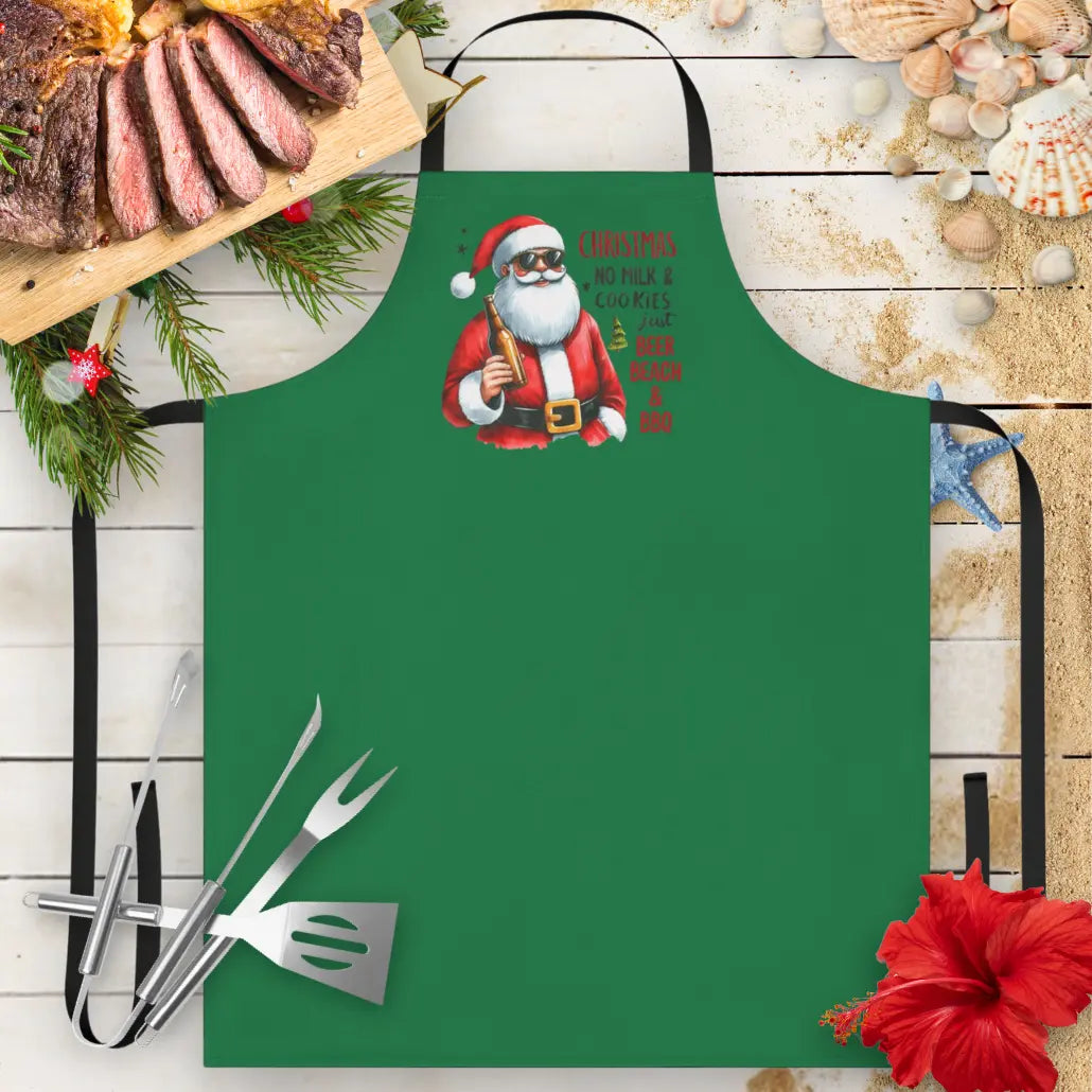 Beer Beach & BBQ Christmas Apron Apron Black-Green Everythings Beachy