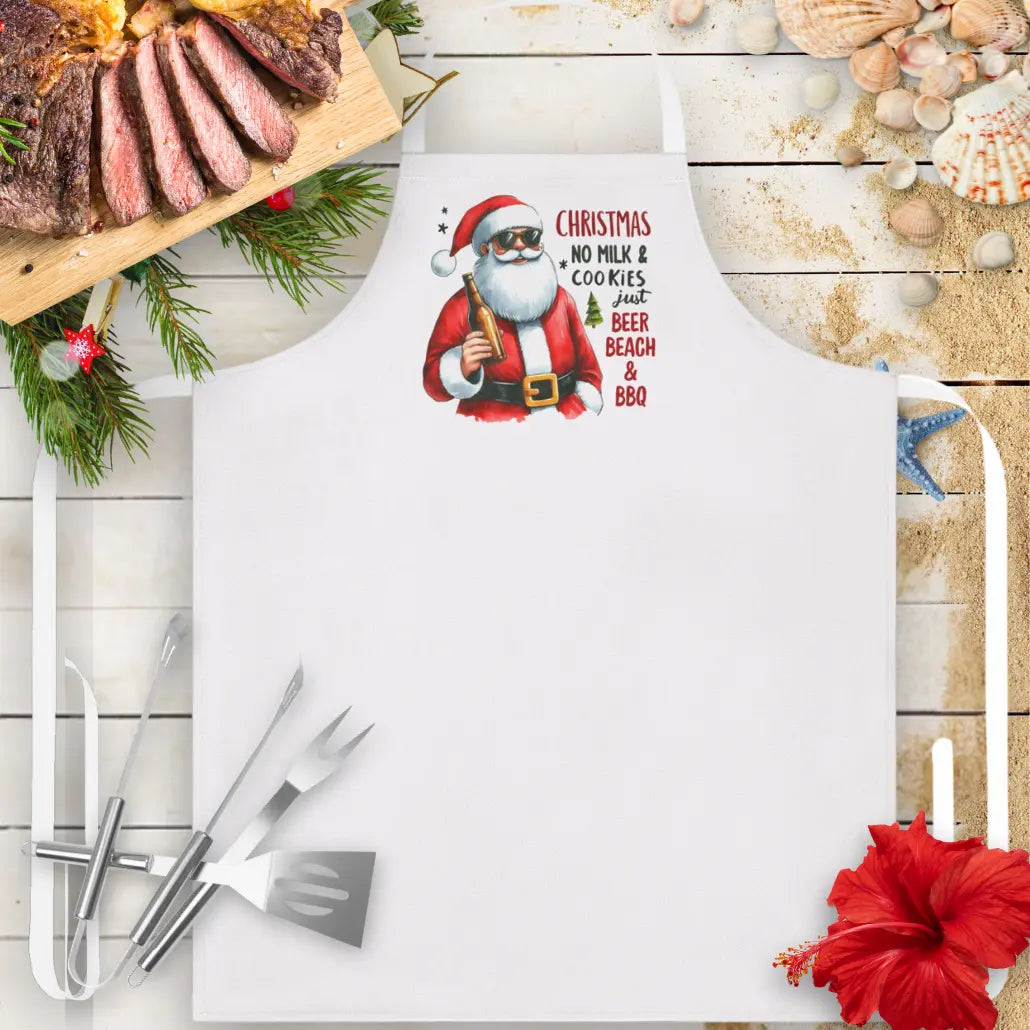 Beer Beach & BBQ Christmas Apron Apron White-White Everythings Beachy