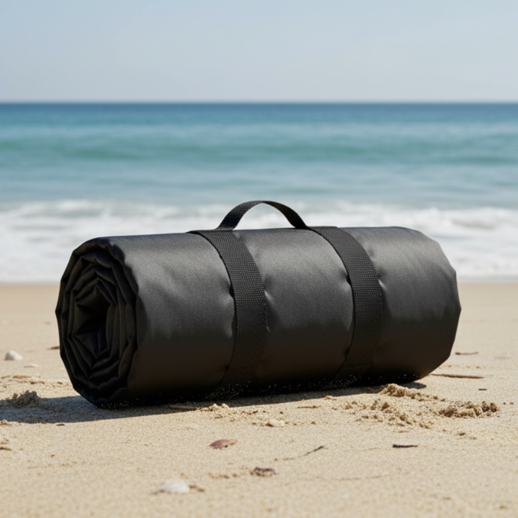 Coastal_Turtle_Chevron_Packable_Beach Stadium Blanket_Rolled Up