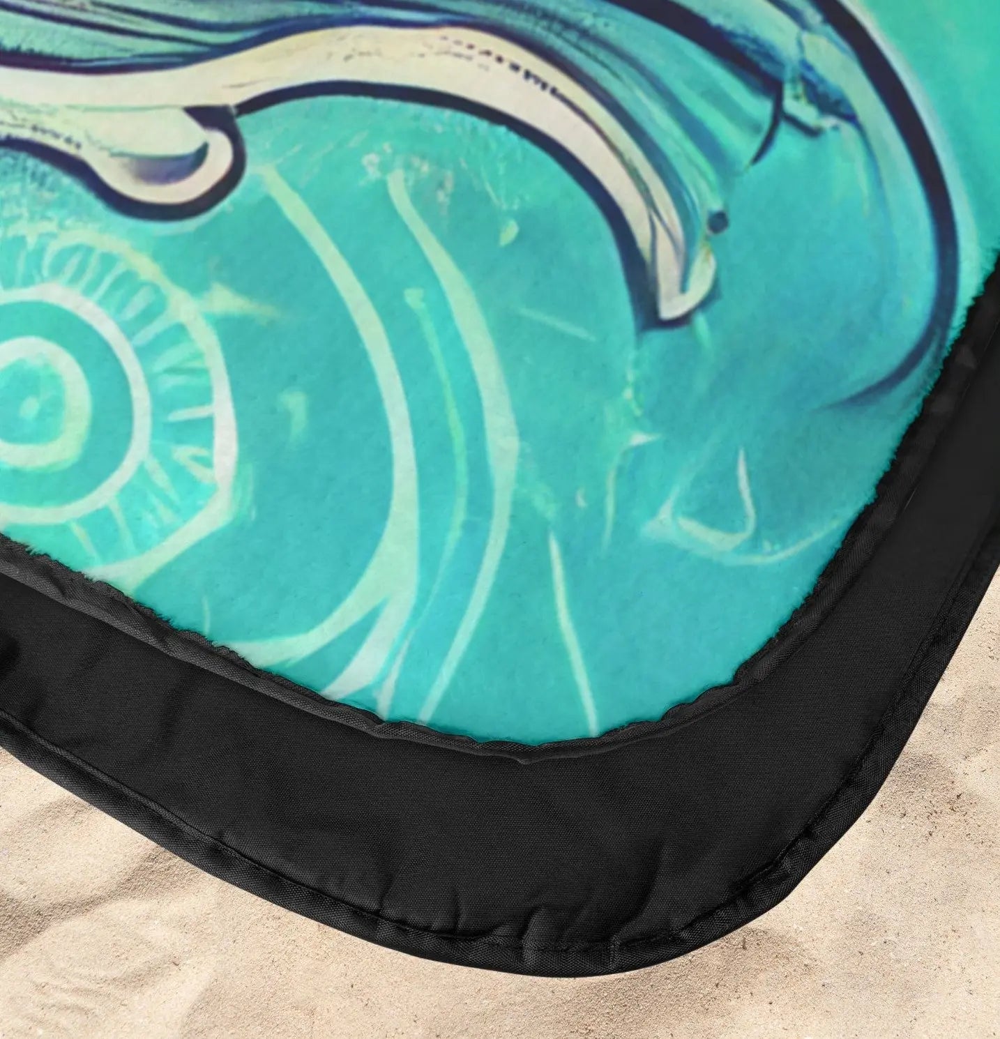 Corner of Beach Blanket with waves and dolphin in pink and aqua