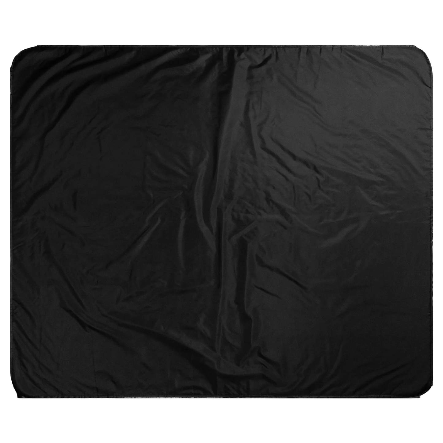 Back of Crescent City California outdoor blanket featuring redwood trees, ocean cliffs, and a lighthouse with a plush fleece top and water-resistant backing.