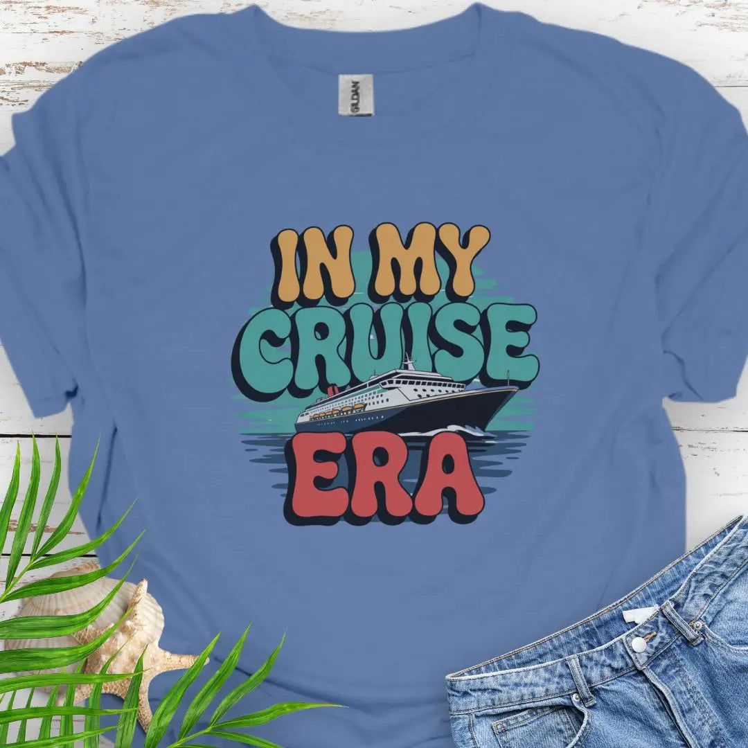 A cruise ship with retro font In My Cruise Era in Indigo Blue.