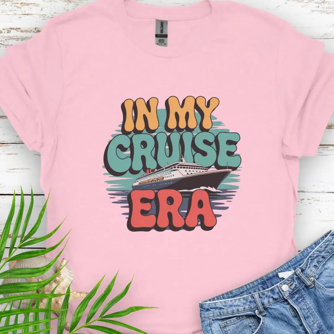 A cruise ship with retro font In My Cruise Era in Light Pink.