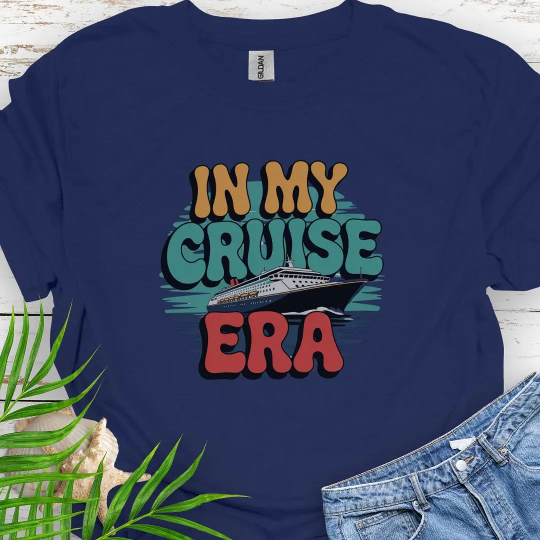 A cruise ship with retro font In My Cruise Era in Navy.