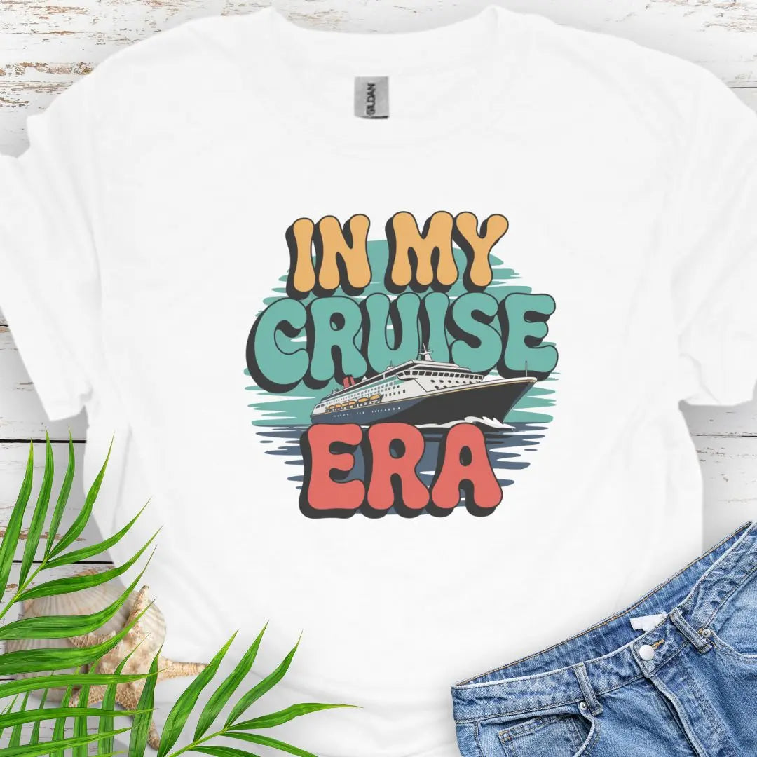 A cruise ship with retro font In My Cruise Era in White.