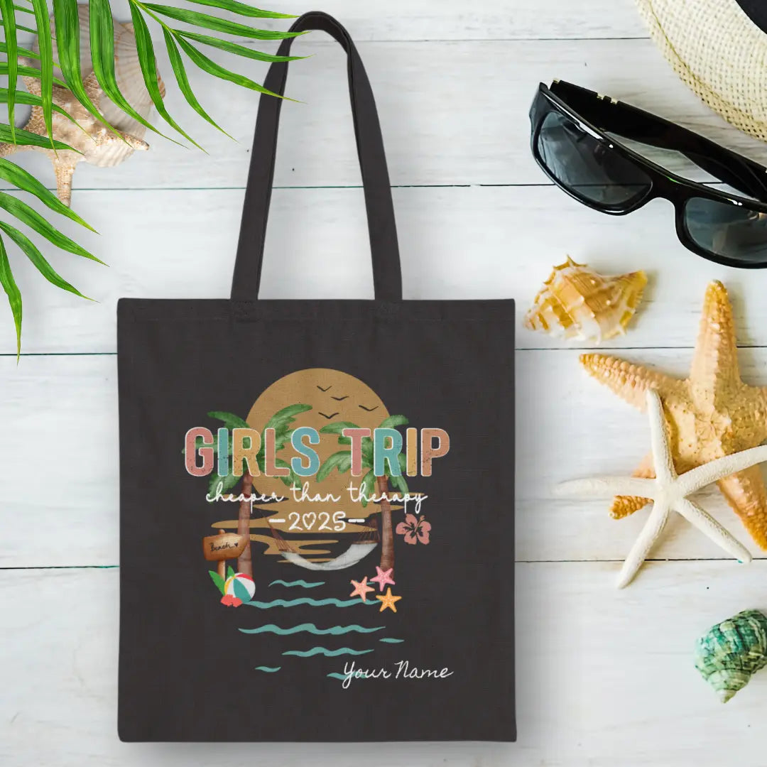 Girl's Trip Therapy 2025 Tote Bag | Personalized Bags Everythings Beachy
