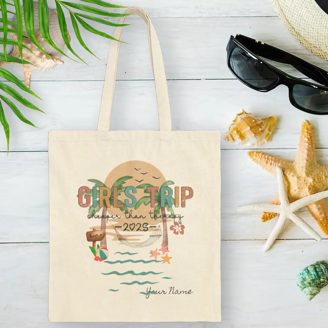Girl's Trip Therapy 2025 Tote Bag | Personalized Bags Everythings Beachy