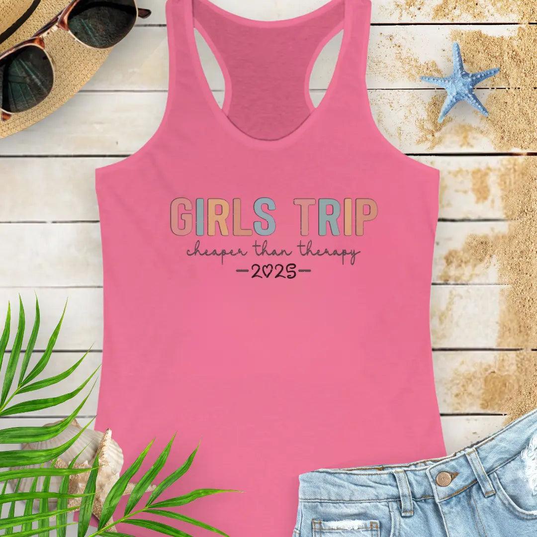 Girl's Therapy Trip 2025 Tank Top Tank Top 2XL-Solid-Hot-Pink Everythings Beachy