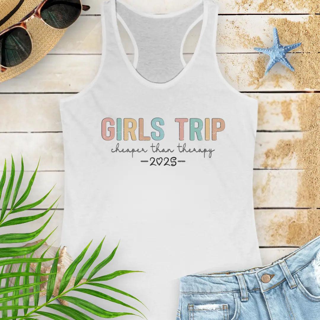 Girl's Therapy Trip 2025 Tank Top Tank Top 2XL-Solid-White Everythings Beachy