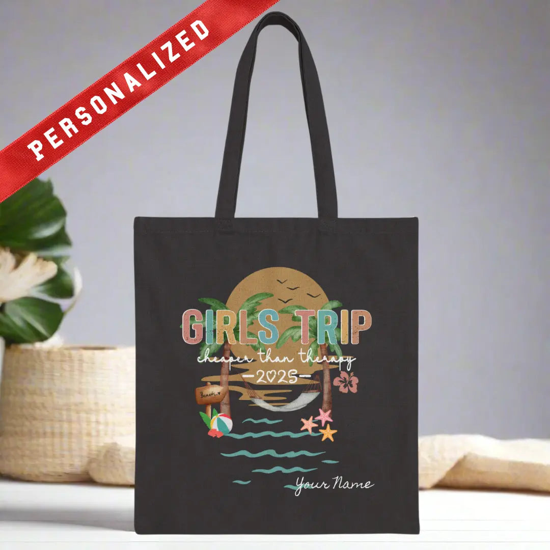 Girl's Trip Therapy 2025 Tote Bag | Personalized Bags Black-15-x-16 Everythings Beachy