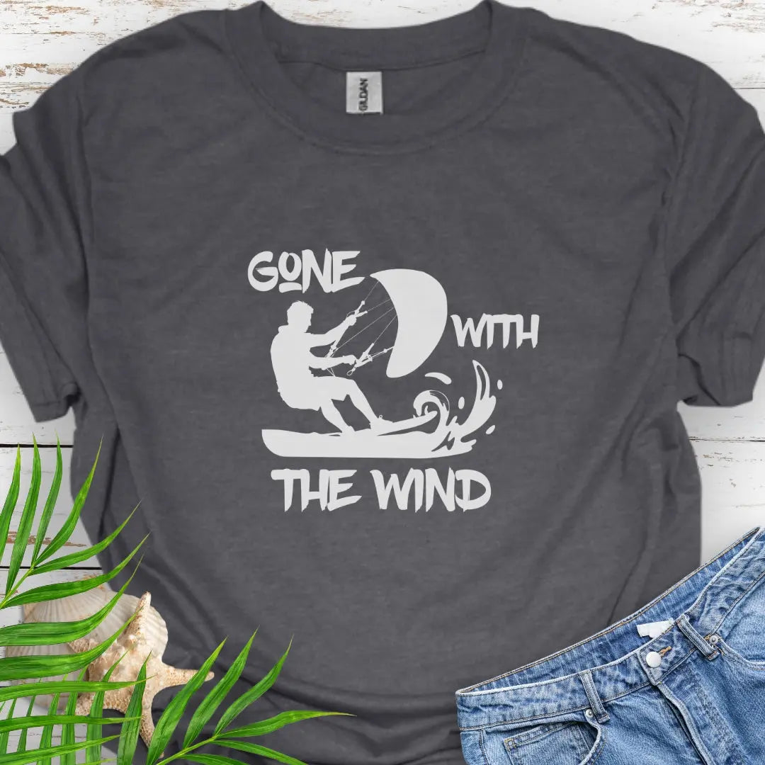 Heather Gray T-shirt with a windsurfer and the text Gone With the Wind.